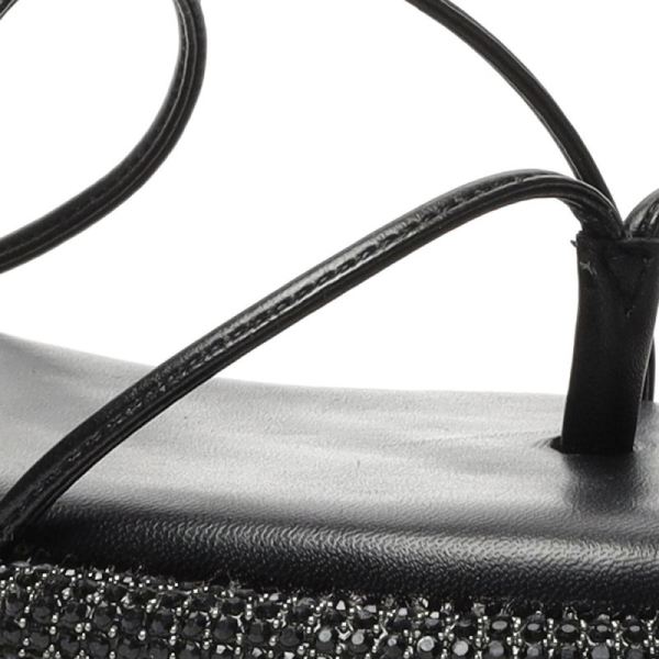 Schutz | Women's Kittie Leather Sandal with Ultra-thin Straps in Black-Black