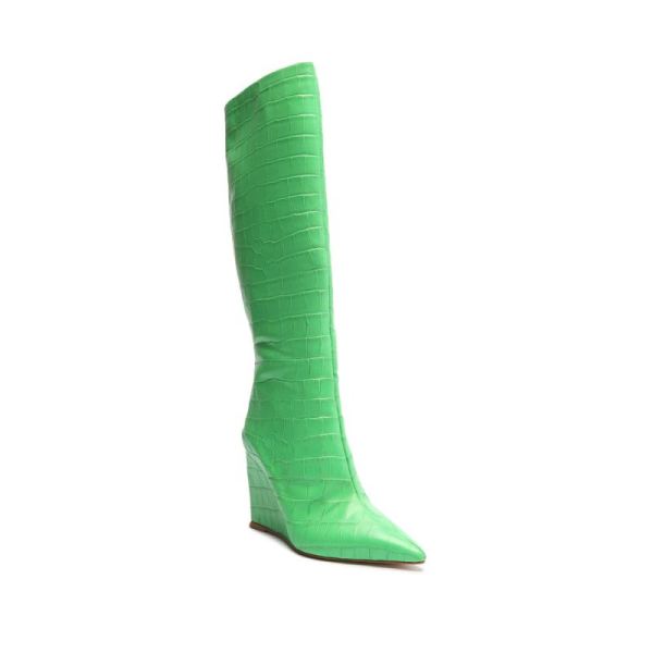 Schutz | Women's Asya Up Crocodile-Embossed Leather Boot-Gianni Green