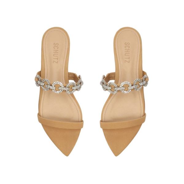 Schutz | Women's Elisah Nubuck Flat Sandal-Light Nude