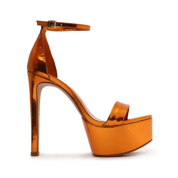 Schutz | Women's Cadey-Lee Platform Specchio Leather Sandal-Orange