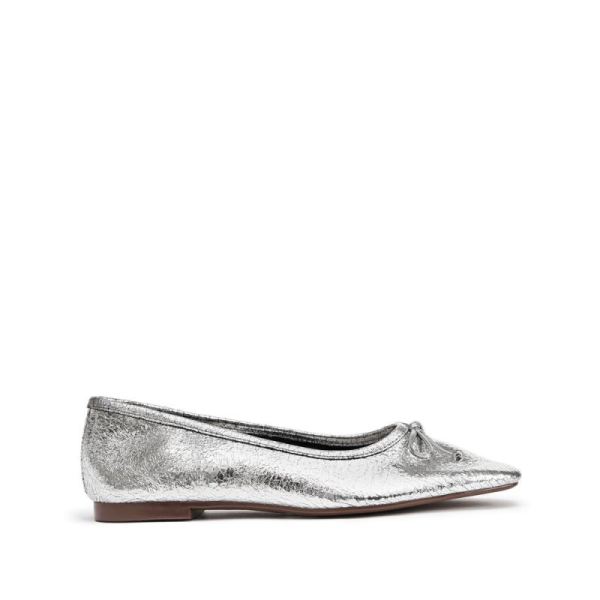 Schutz | Women's Arissa Ballet Flat with Bow Tie Detail in Metallic -Silver
