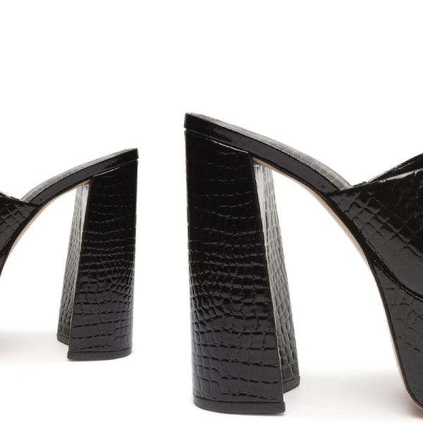 Schutz | Women's Darah Crocodile-Embossed Leather Sandal-Black