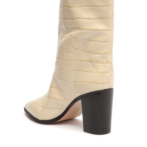 Schutz | Women's Analeah Crocodile-Embossed Leather Boot-Eggshell