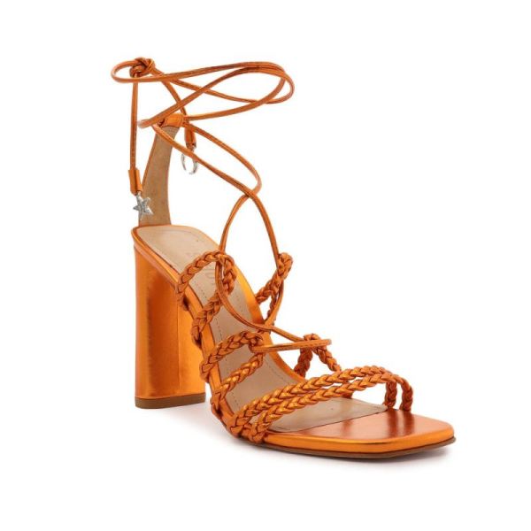 Schutz | Women's Lunah Metallic Nappa Leather Sandal-Orange