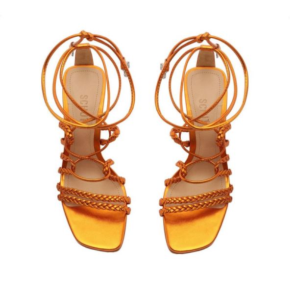 Schutz | Women's Lunah Metallic Nappa Leather Sandal-Orange