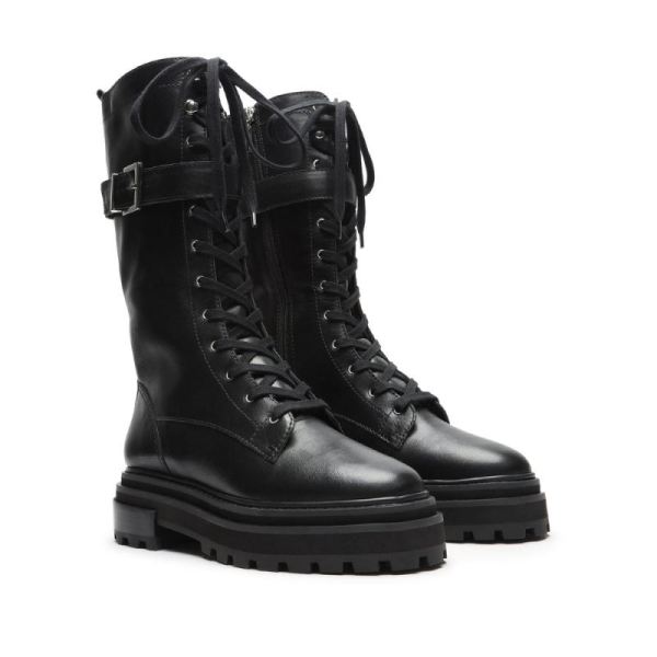 Schutz | Women's Moly Black Leather Combat Boot  -Black