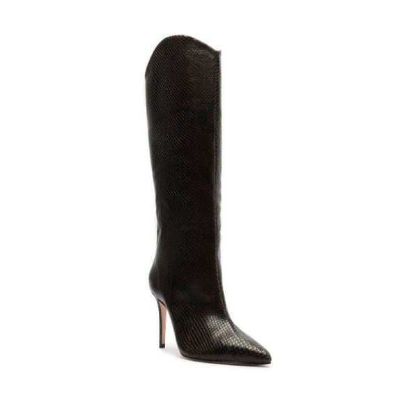 Schutz | Women's Maryana Snake-Embossed Leather Boot-Umber
