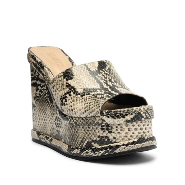 Schutz | Women's Dalle Snake-Embossed Leather Sandal-Natural Snake