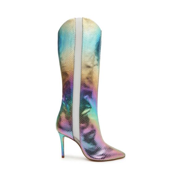 Schutz | Women's Maryana Metallic Leather Boot-Rainbow Light