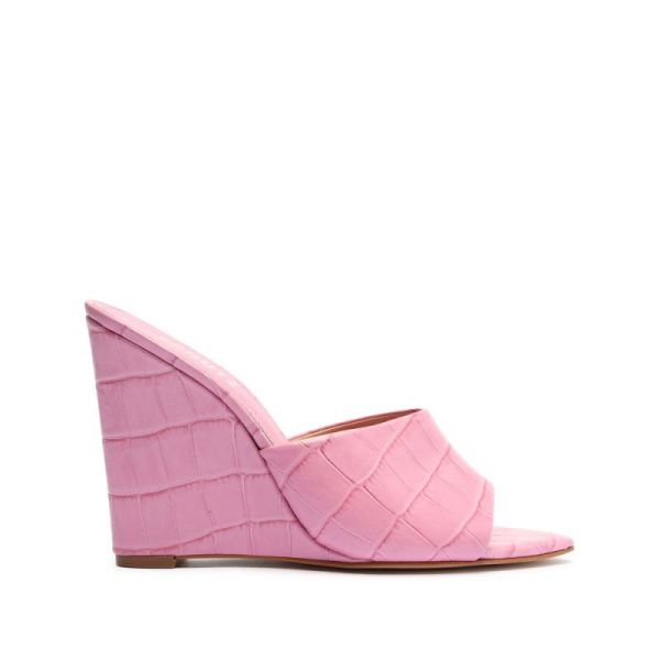 Schutz | Women's Luci Crocodile-Embossed Leather Sandal-Club Rose