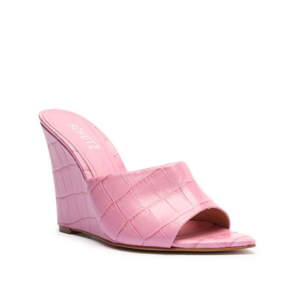 Schutz | Women's Luci Crocodile-Embossed Leather Sandal-Club Rose