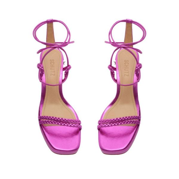 Schutz | Women's Lunah Metallic Nappa Sandal-Bright Violet