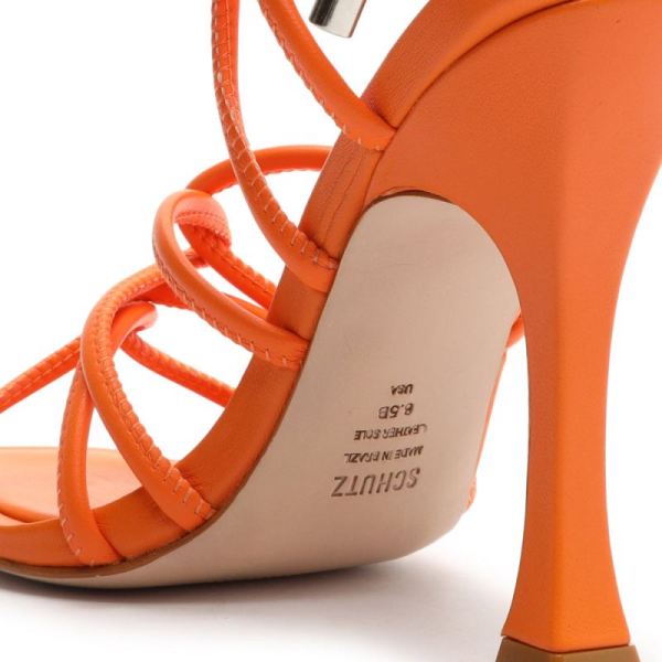 Schutz | Women's Toller Leather Sandal-Bright Tangerine