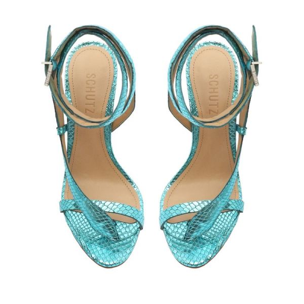 Schutz | Women's Courtney High Metallic Sandal-Turquesa