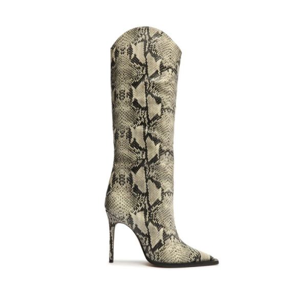 Schutz | Women's Maryana Welt Snake-Embossed Leather Boot-Natural Snake