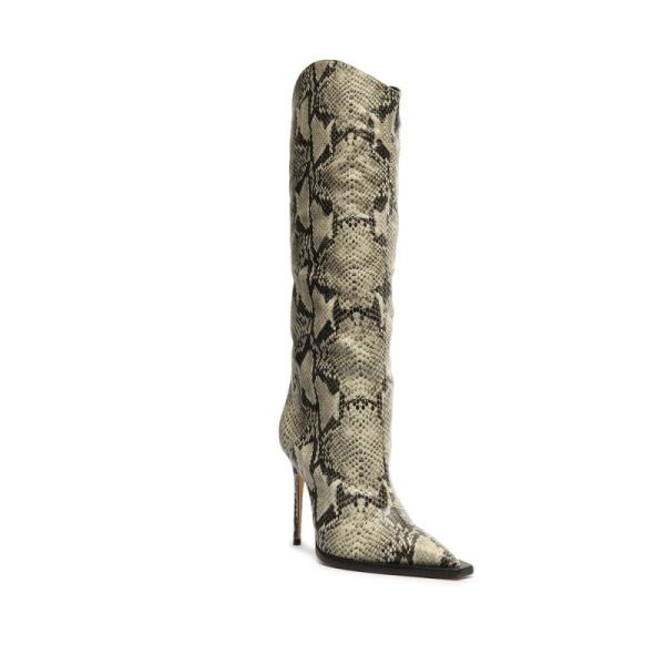 Schutz | Women's Maryana Welt Snake-Embossed Leather Boot-Natural Snake