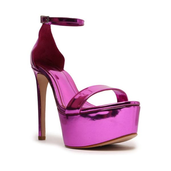 Schutz | Women's Cadey-Lee Platform Specchio Leather Sandal-Fucsia