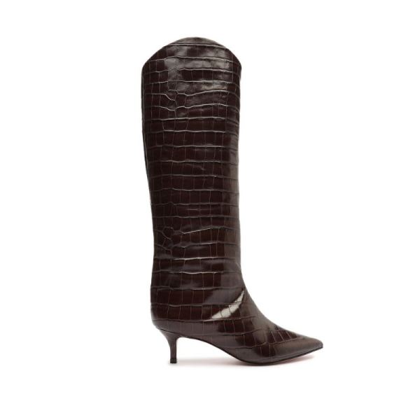 Schutz | Women's Maryana Lo Crocodile-Embossed Leather Boot-Dark Chocolate