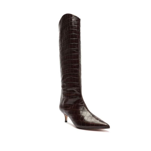 Schutz | Women's Maryana Lo Crocodile-Embossed Leather Boot-Dark Chocolate