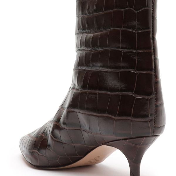 Schutz | Women's Maryana Lo Crocodile-Embossed Leather Boot-Dark Chocolate