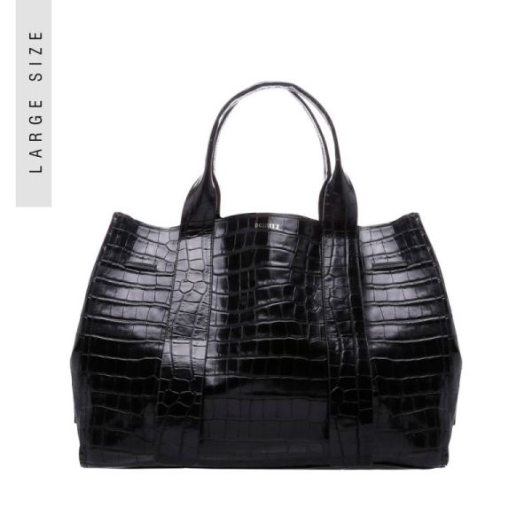 Schutz | Women's Maxi Crocodile-Embossed Leather Bag-Black