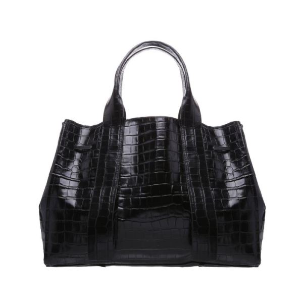 Schutz | Women's Maxi Crocodile-Embossed Leather Bag-Black