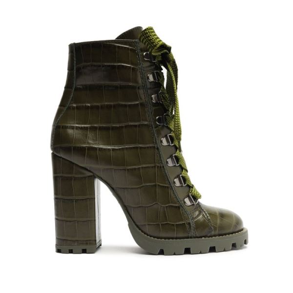 Schutz | Women's Zhara Crocodile-Embossed Leather Bootie-Military Green