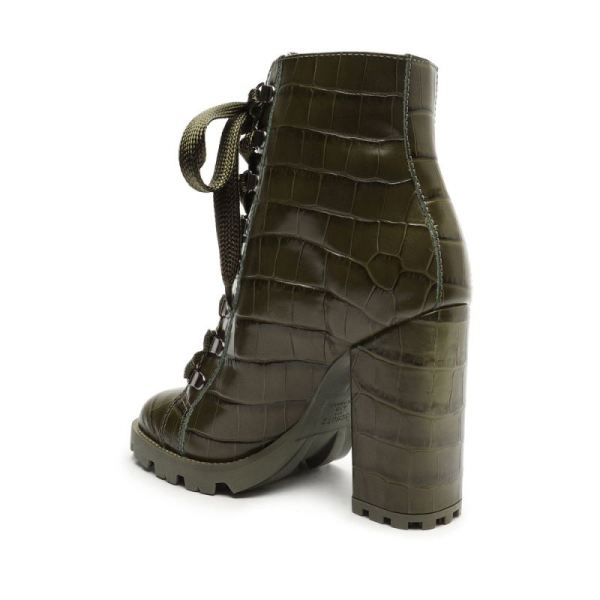 Schutz | Women's Zhara Crocodile-Embossed Leather Bootie-Military Green