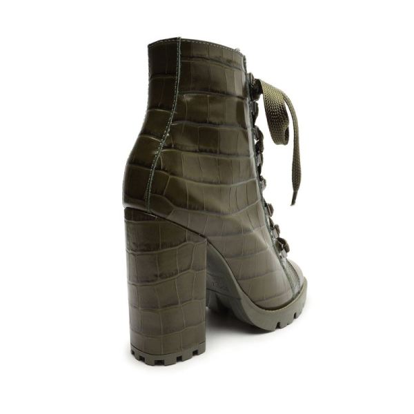 Schutz | Women's Zhara Crocodile-Embossed Leather Bootie-Military Green