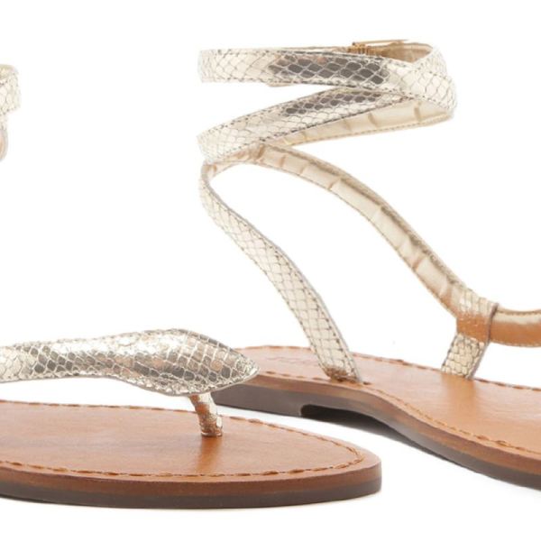 Schutz | Women's Courtney Metallic Leather Sandal-Light Gold