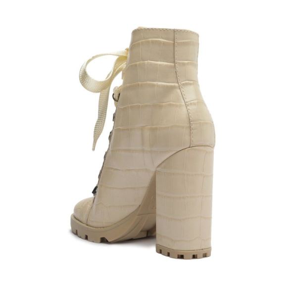 Schutz | Women's Zhara Crocodile-Embossed Leather Bootie-Eggshell