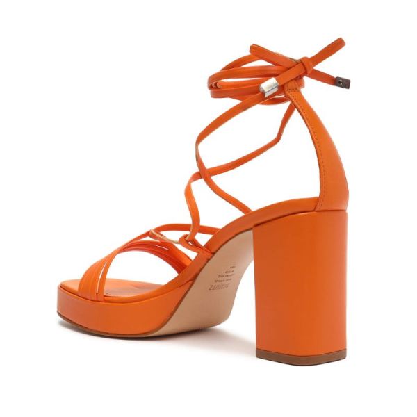 Schutz | Women's Glenna Platform Leather Sandal-Bright Tangerine