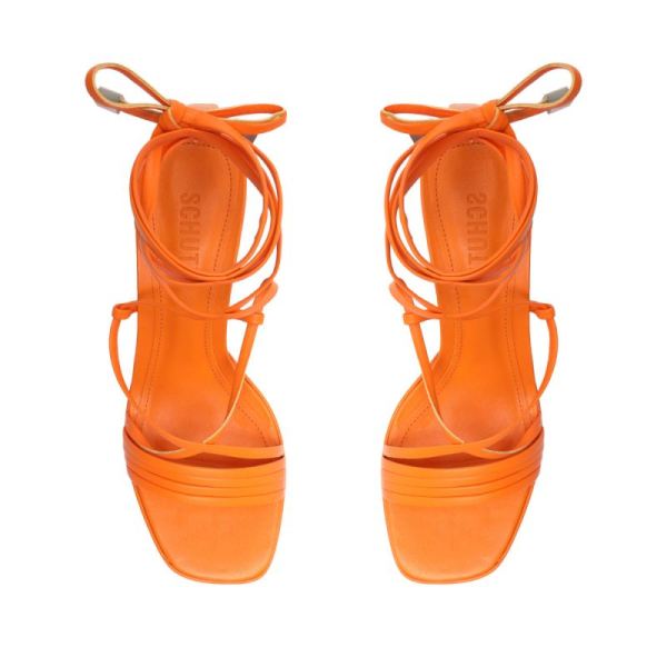 Schutz | Women's Glenna Platform Leather Sandal-Bright Tangerine