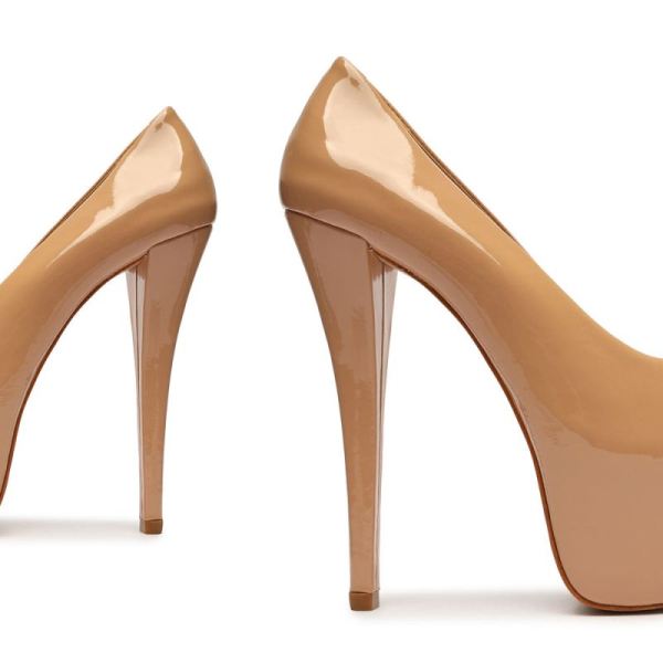 Schutz | Women's Zelda Platform Patent Peep Toe-Honey Beige