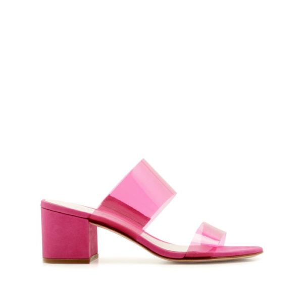 Schutz | Women's Victorie Mid-Heeled Colored Vinyl Sandal -Vibrant Pink