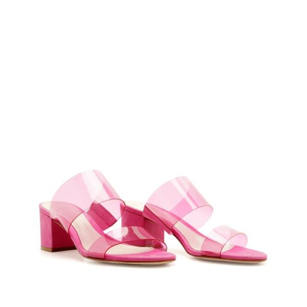 Schutz | Women's Victorie Mid-Heeled Colored Vinyl Sandal  -Vibrant Pink