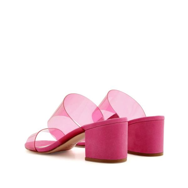 Schutz | Women's Victorie Mid-Heeled Colored Vinyl Sandal  -Vibrant Pink