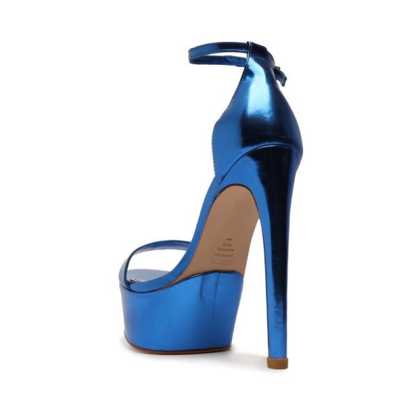 Schutz | Women's Cadey-Lee Platform Specchio Leather Sandal-Blue Snake