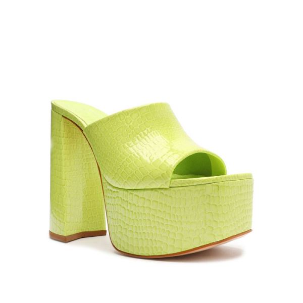 Schutz | Women's Darah Crocodile-Embossed Leather Sandal-Green Fresh