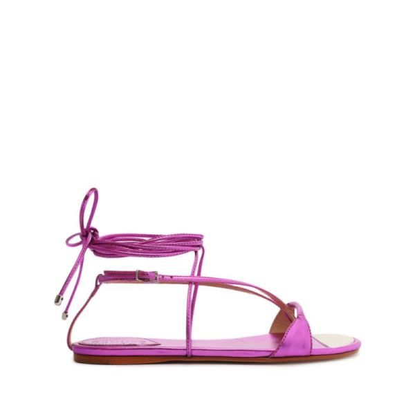 Schutz | Women's Vikki Flat Metallic Leather Sandal-Bright Violet