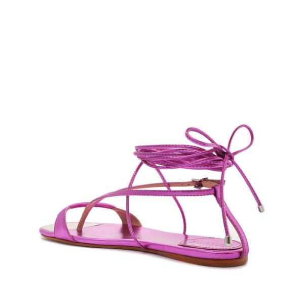 Schutz | Women's Vikki Flat Metallic Leather Sandal-Bright Violet