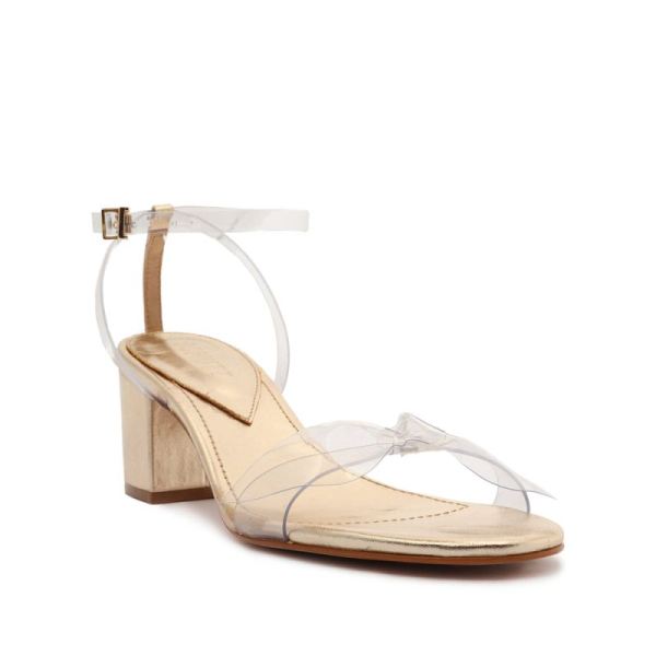 Schutz | Women's Elyda Mid Block Sandal-Gold