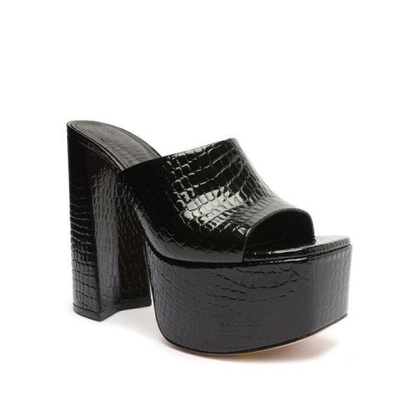 Schutz | Women's Darah Crocodile-Embossed Leather Sandal-Black