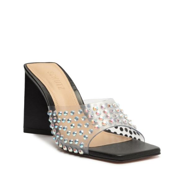 Schutz | Women's Lizah Crystal Vinyl Sandal-Black