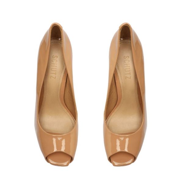 Schutz | Women's Zelda Platform Patent Peep Toe-Honey Beige