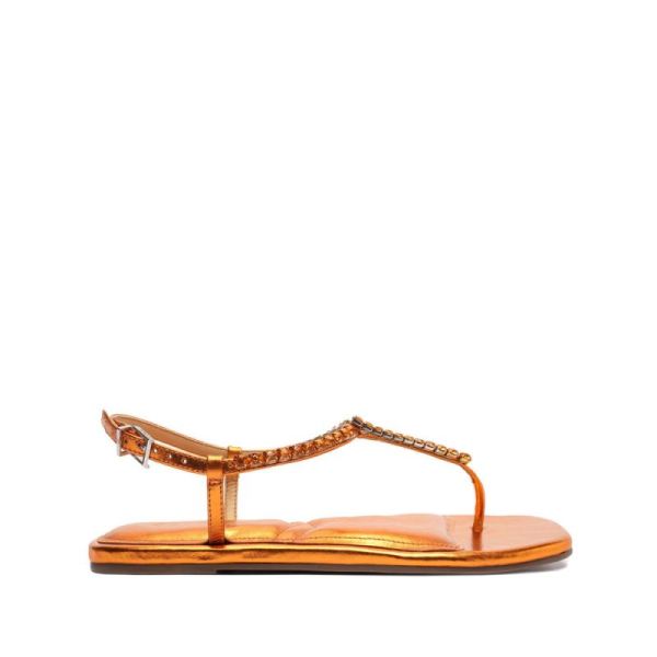 Schutz | Women's Groove Metallic Leather Flat-Orange