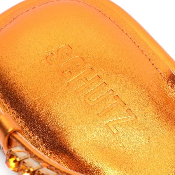 Schutz | Women's Groove Metallic Leather Flat-Orange