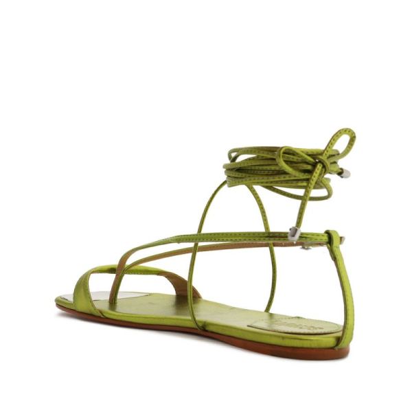 Schutz | Women's Vikki Flat Metallic Leather Sandal-Green Yellow