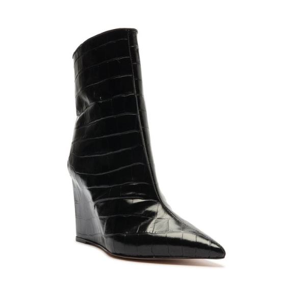 Schutz | Women's Asya Crocodile-Embossed Leather Bootie-Black