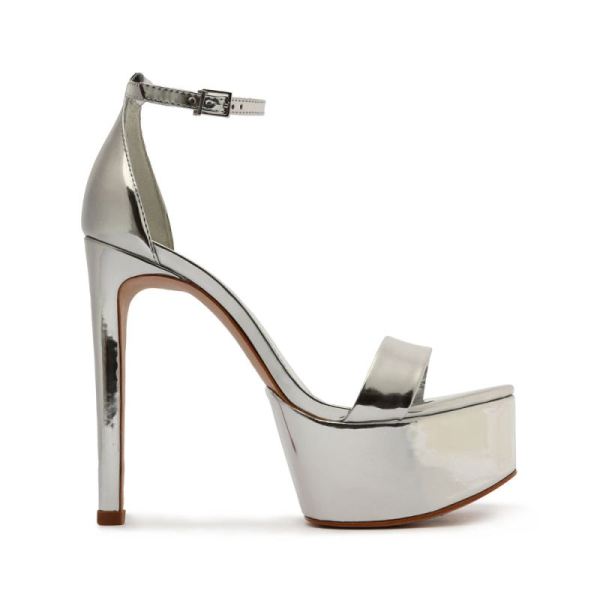 Schutz | Women's Cadey-Lee Platform Specchio Leather Sandal-Silver